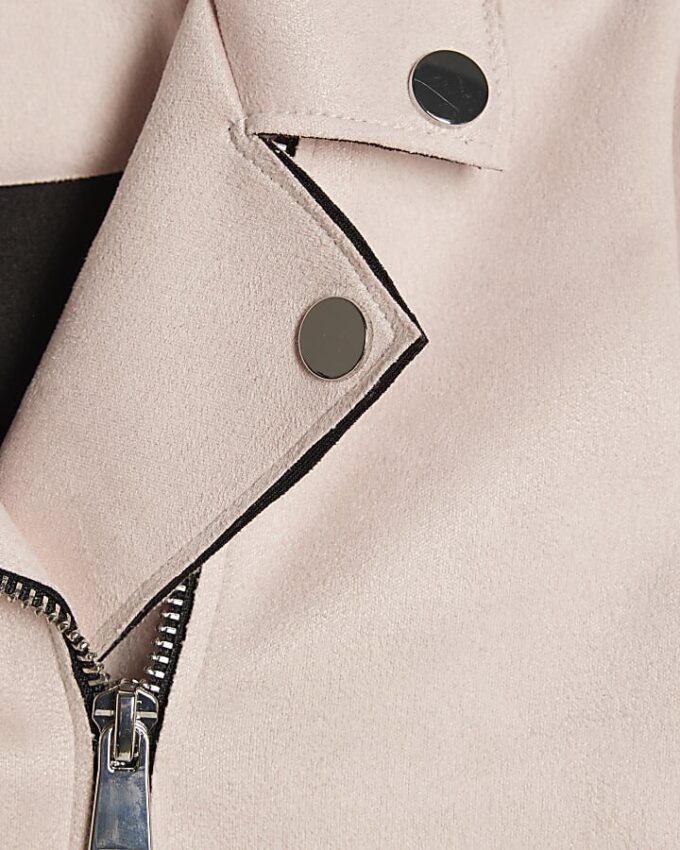 Mini Girls Pink Faux Suede Biker Jacket