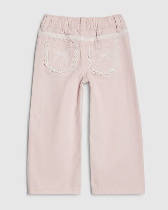 Mini Girls Pink Lace Bow Wide Leg Jeans