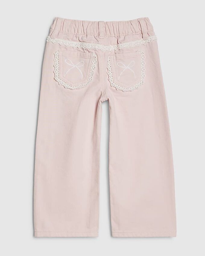 Mini Girls Pink Lace Bow Wide Leg Jeans