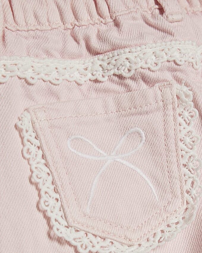 Mini Girls Pink Lace Bow Wide Leg Jeans