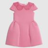 Mini Girls Pink Lace Collar Bow Back Dress
