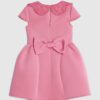 Mini Girls Pink Lace Collar Bow Back Dress