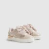 Mini Girls Pink Monogram Velcro Bow Trainers
