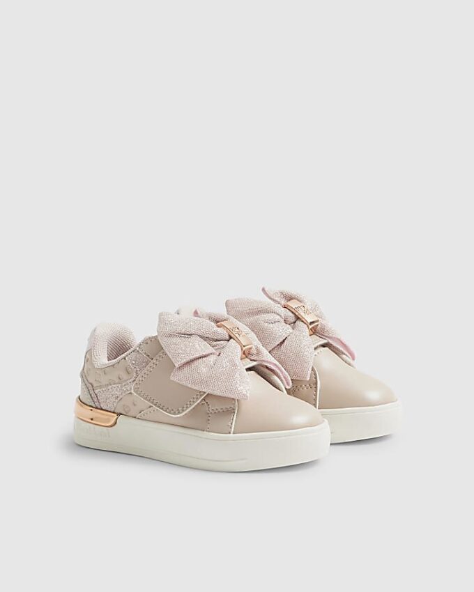 Mini Girls Pink Monogram Velcro Bow Trainers