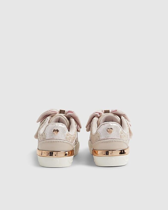 Mini Girls Pink Monogram Velcro Bow Trainers