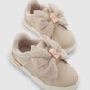 Mini Girls Pink Monogram Velcro Bow Trainers