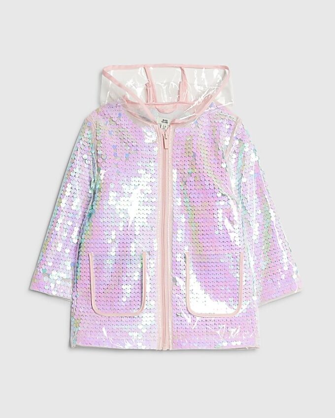 Mini Girls Pink Sequin Raincoat