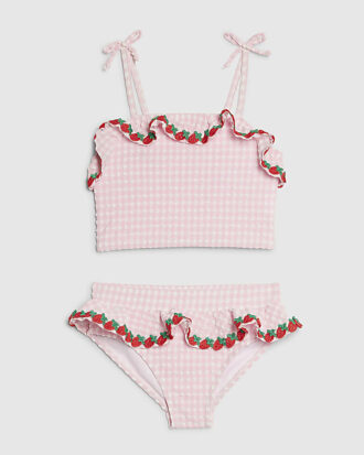 Mini Girls Pink Strawberry Tankini Set