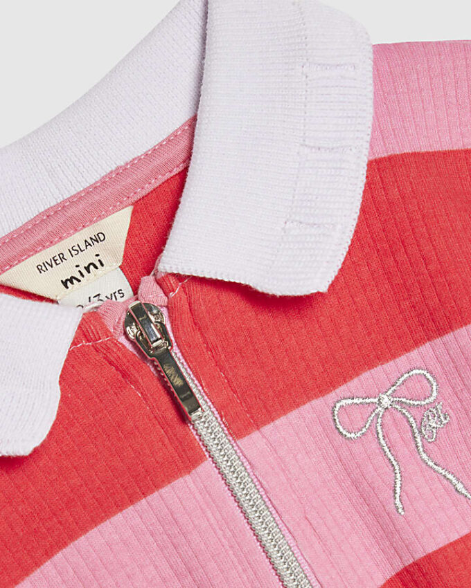 Mini Girls Pink Stripe Bow Polo Dress