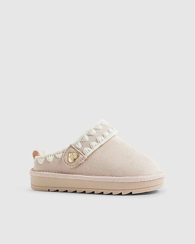 Mini Girls Pink Whipstitch Strap Slippers