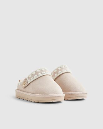 Mini Girls Pink Whipstitch Strap Slippers