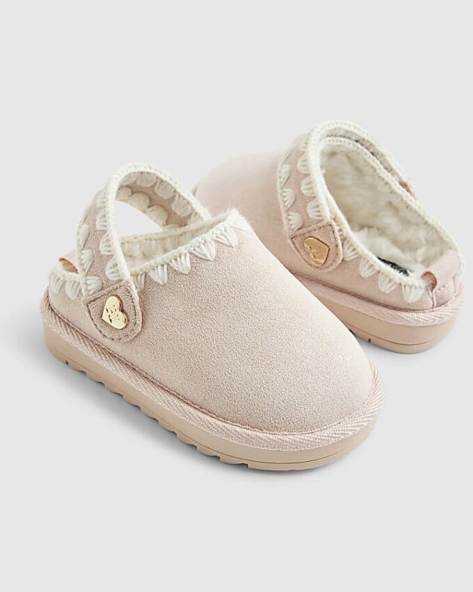 Mini Girls Pink Whipstitch Strap Slippers