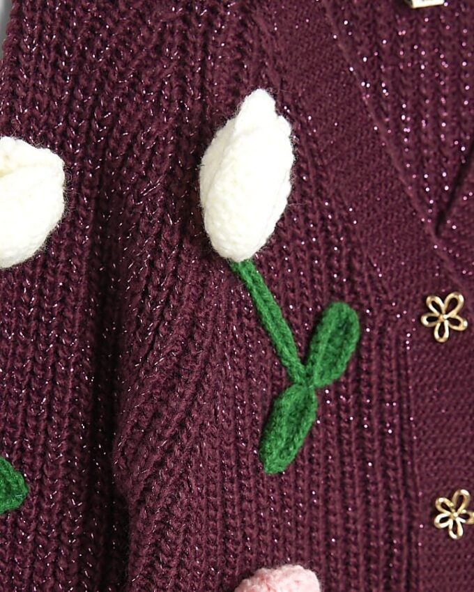 Mini Girls Red Tulip Cardigan