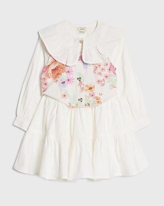 Mini Girls White Floral 2in1 Shirt Dress