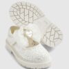 Mini Girls White Glitter Bow Mary Jane Shoes