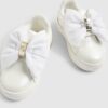 Mini Girls White Monogram Velcro Bow Trainers