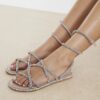 Multi Colour Embellished Ankle Wrap Sandals