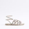 Multi Colour Embellished Ankle Wrap Sandals
