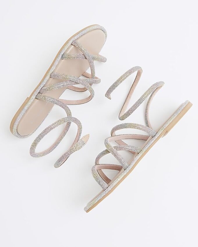 Multi Colour Embellished Ankle Wrap Sandals