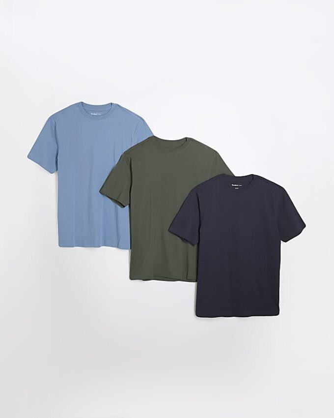 Navy 3 Pack Short Sleeve Slim Fit T-Shirt