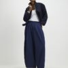 Navy Barrel Leg Trousers