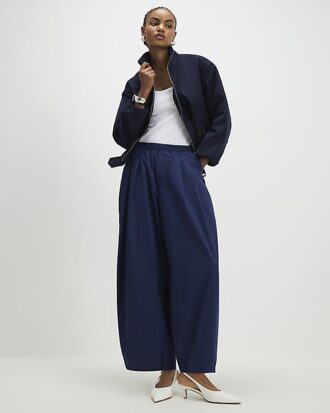 Navy Barrel Leg Trousers Navy Barrel Leg Trousers