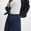 Navy Barrel Leg Trousers