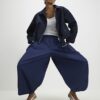 Navy Barrel Leg Trousers