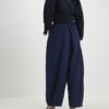 Navy Barrel Leg Trousers