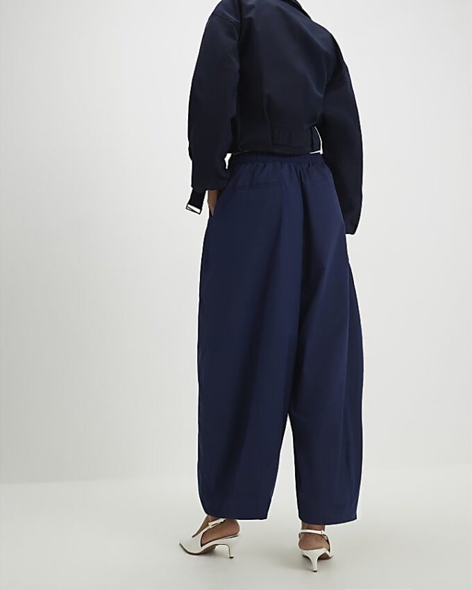Navy Barrel Leg Trousers