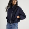 Navy Belted Bubble Hem Jacket