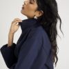 Navy Belted Bubble Hem Jacket
