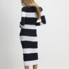 Navy Belted Stripe Midi Dress