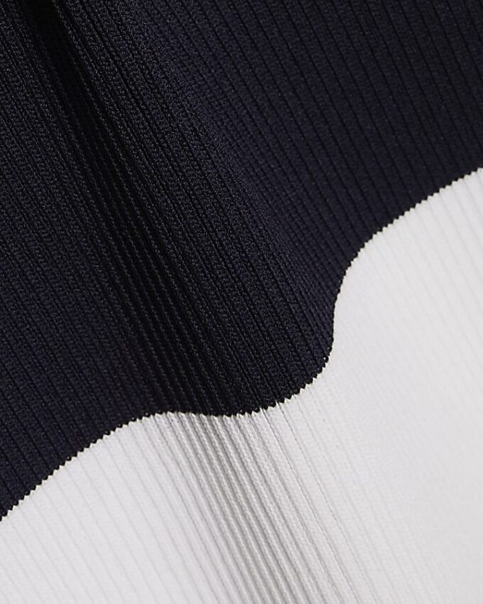 Navy Belted Stripe Midi Dress