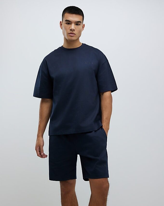 Navy Boxy Fit T-Shirt And Shorts Set Navy Boxy Fit T-Shirt And Shorts Set