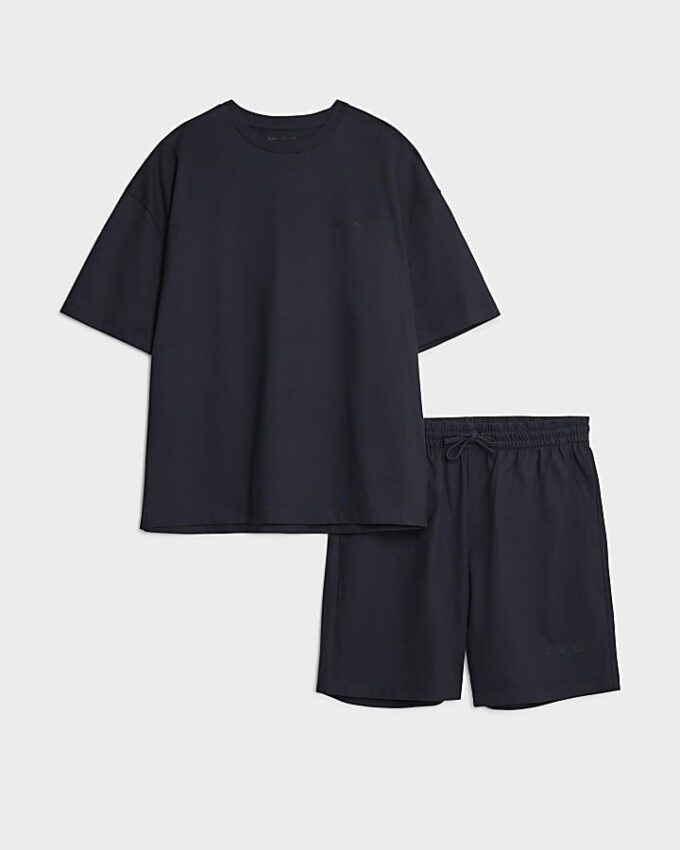 Navy Boxy Fit T-Shirt And Shorts Set Navy Boxy Fit T-Shirt And Shorts Set