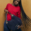 Navy Branded Eyelet Slouch Shoulder Bag