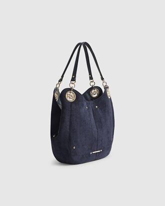 Navy Branded Eyelet Slouch Shoulder Bag