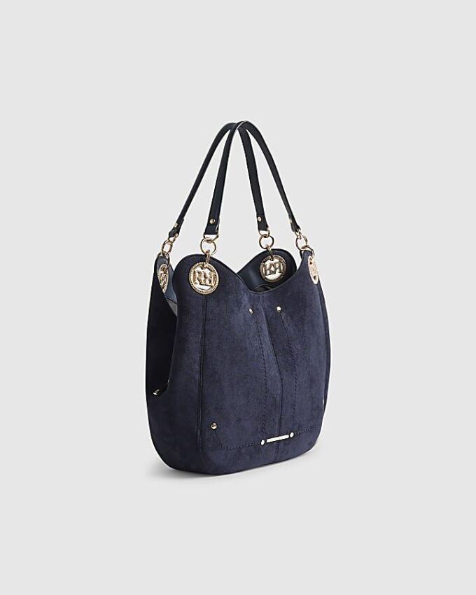 Navy Branded Eyelet Slouch Shoulder Bag