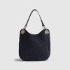 Navy Branded Eyelet Slouch Shoulder Bag