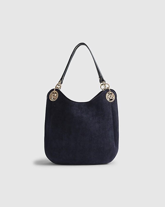 Navy Branded Eyelet Slouch Shoulder Bag