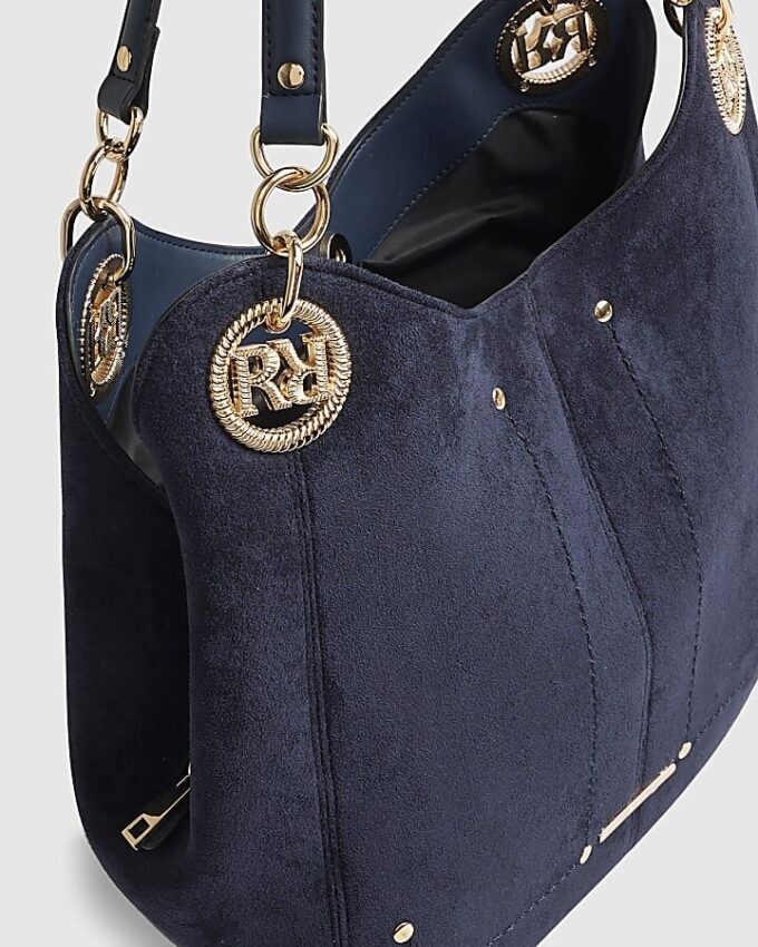 Navy Branded Eyelet Slouch Shoulder Bag
