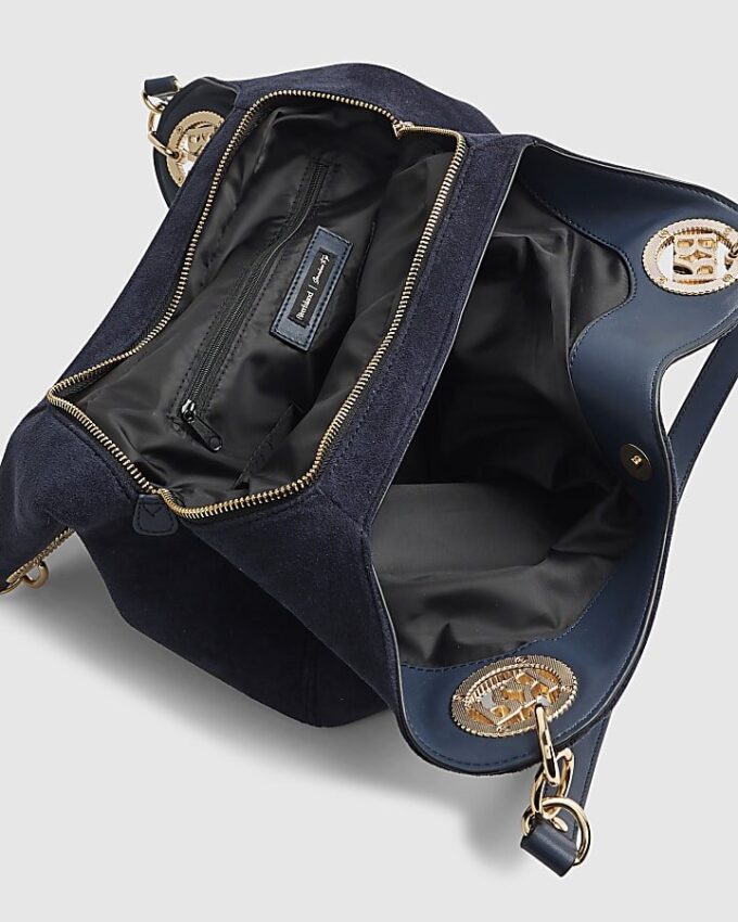 Navy Branded Eyelet Slouch Shoulder Bag