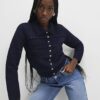 Navy Collared Flower Detail Cardigan