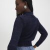 Navy Collared Flower Detail Cardigan