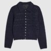Navy Collared Flower Detail Cardigan