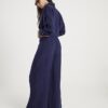 Navy Crinkle Wide Leg Trousers