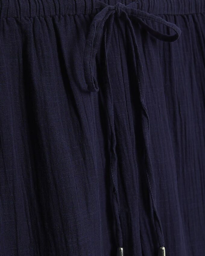 Navy Crinkle Wide Leg Trousers