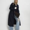 Navy Double Breasted Belted Trench Coat