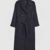 Navy Double Breasted Belted Trench Coat